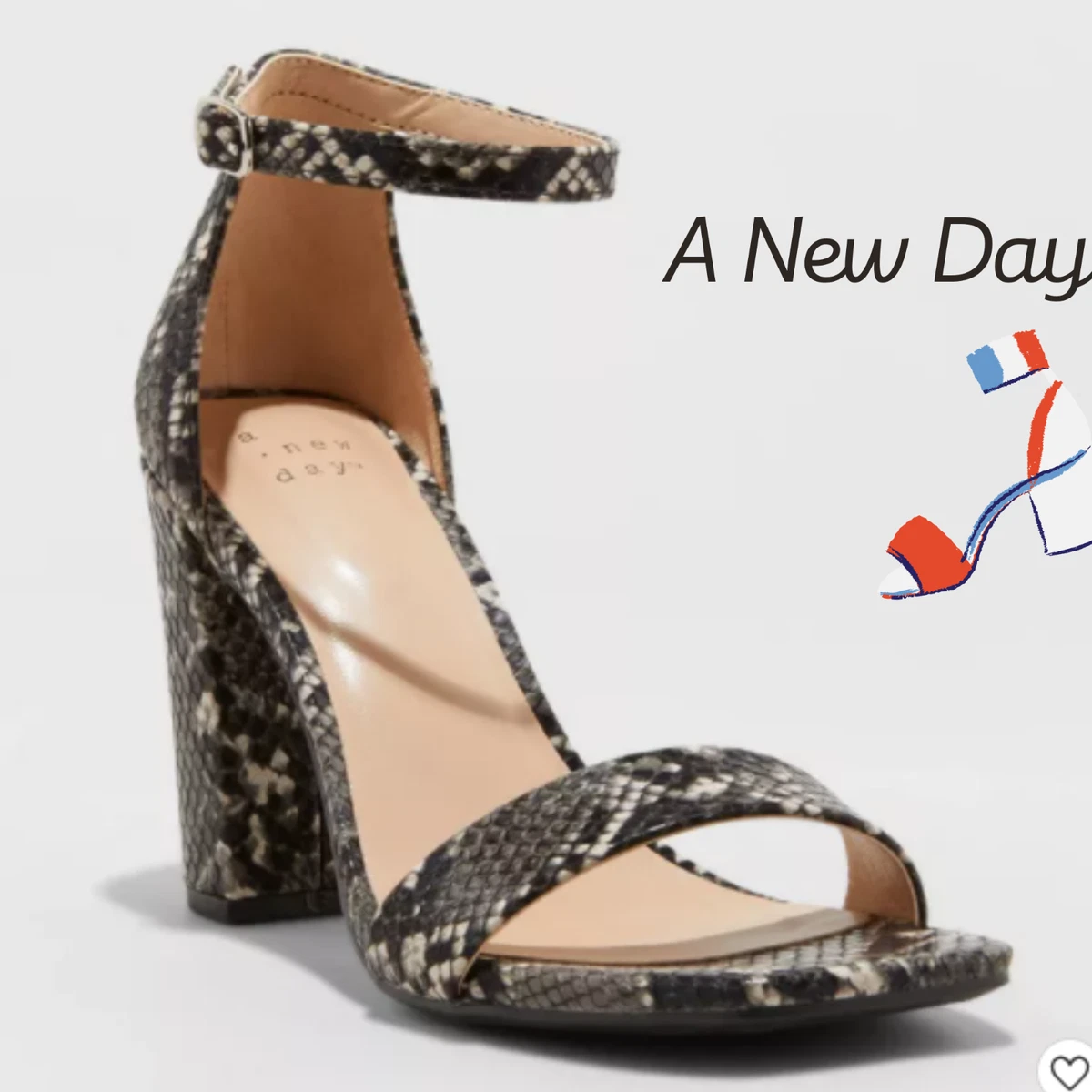 A New Day Ema High Block Heel Pumps Snakeskin Open Toe Womens Size