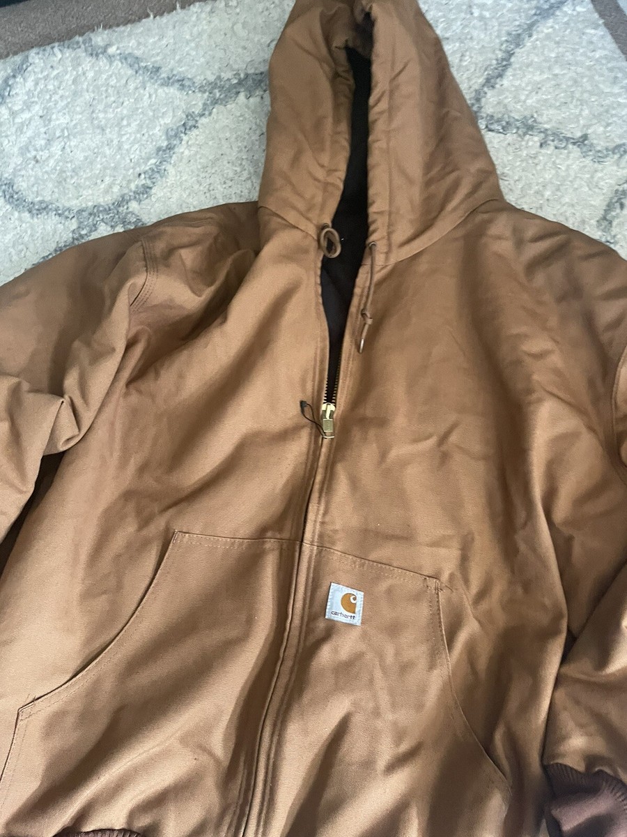Vintage Carhartt Duck Lined Hooded Zip Jacket USA Brown Mens Size