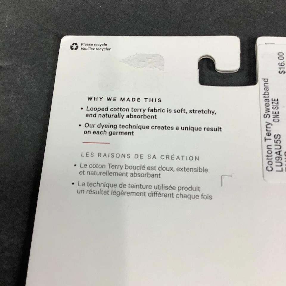 Banda deportiva de rizo de algodón Lululemon Tie Dye blanco gris NUEVO Foto 4 de 4