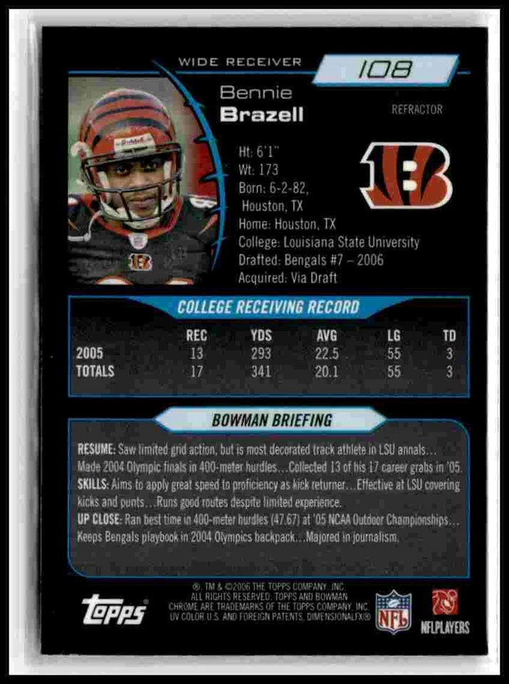 2006 Bowman Chrome #108 Bennie Brazell RC Refractor - Image 2 of 2
