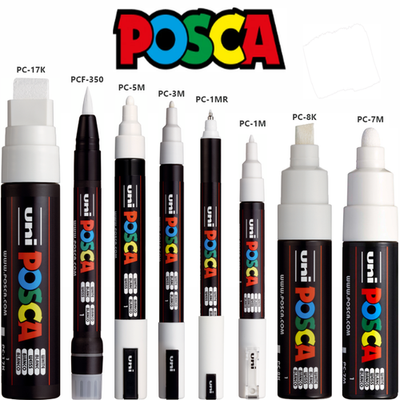 Artist Paint Markers Set POSCA 8 Pack (PC-17K, PC-8K, PC-5M, PC-3M) Black & White Posca Markers Set