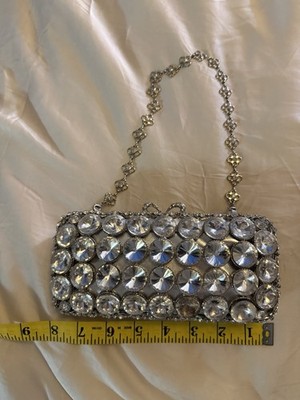 Wanderlust & Co Real Austrian Crystal Clutch Silver And White