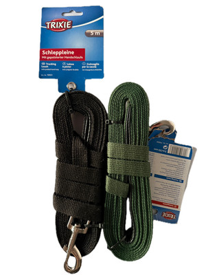 Trixie Schleppleine gepolsterte Handschlaufe Baumwolle 5 m /20 mm grün | schwarz