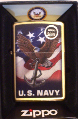 New Windproof ZIPPO USA LIGHTER 48549 United States Navy, Eagle & Anchor on Flag
