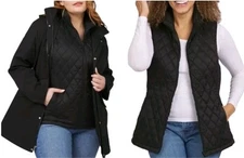 Lands' End Women's XL 3-in-1 Systems Jacket w/ Removeable Puffer Vest Black