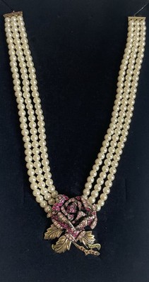 Heidi Daus Blooming Rose Swarovski Crystal Triple Strand Necklace 18  Adjustable