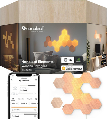 Elements Wood Look Smart Wall Lights, Hexagon LED Wall Lights Work with Alexa Go