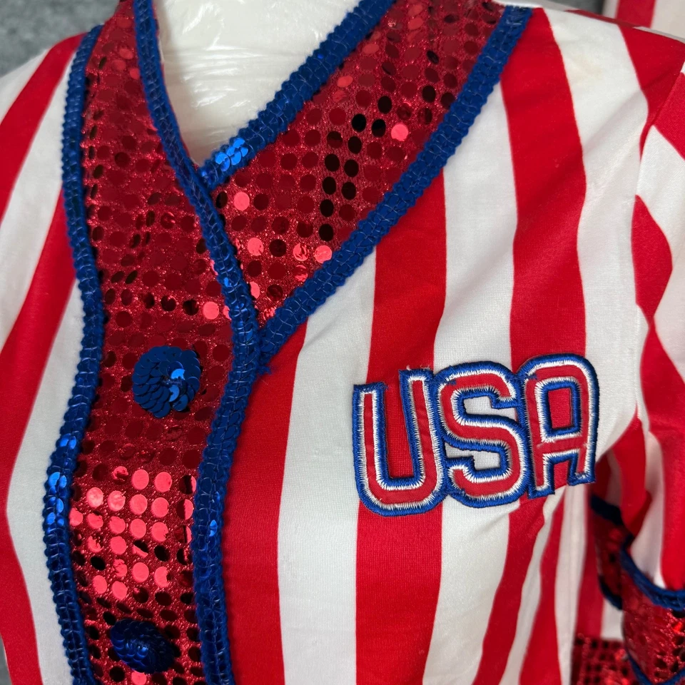 美国红色白色条纹成人小号亮片服装套装棒球小丑爱国者 — 第 3/4 张图片