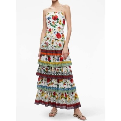Alice + Olivia Valencia Floral Print Cotton Tiered Maxi Dress Size 0 | eBay