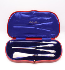 Antique Boxed Silver  Shoe Horn Button Hook Glove Stretchers Sheffield 1903