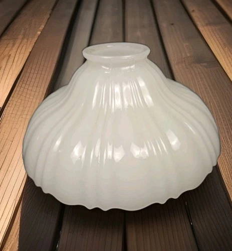 Opalescent Milk Glass Ribbed Pendant Style Lamp Shade 2.25"Fit x 7.75"W x 3.5"H
