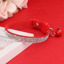 Suede Leather Cat Collar Rhinestone Breakaway Adjustable w/ Bell UK