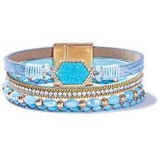 Crystal Beaded Leather Wrap Bracelet Stackable Boho Jewelry for Women Trendy ...