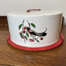 Vintage 1950s Maid of Honor Cake Carrier Robin & Cherries Farmhouse  Repainted