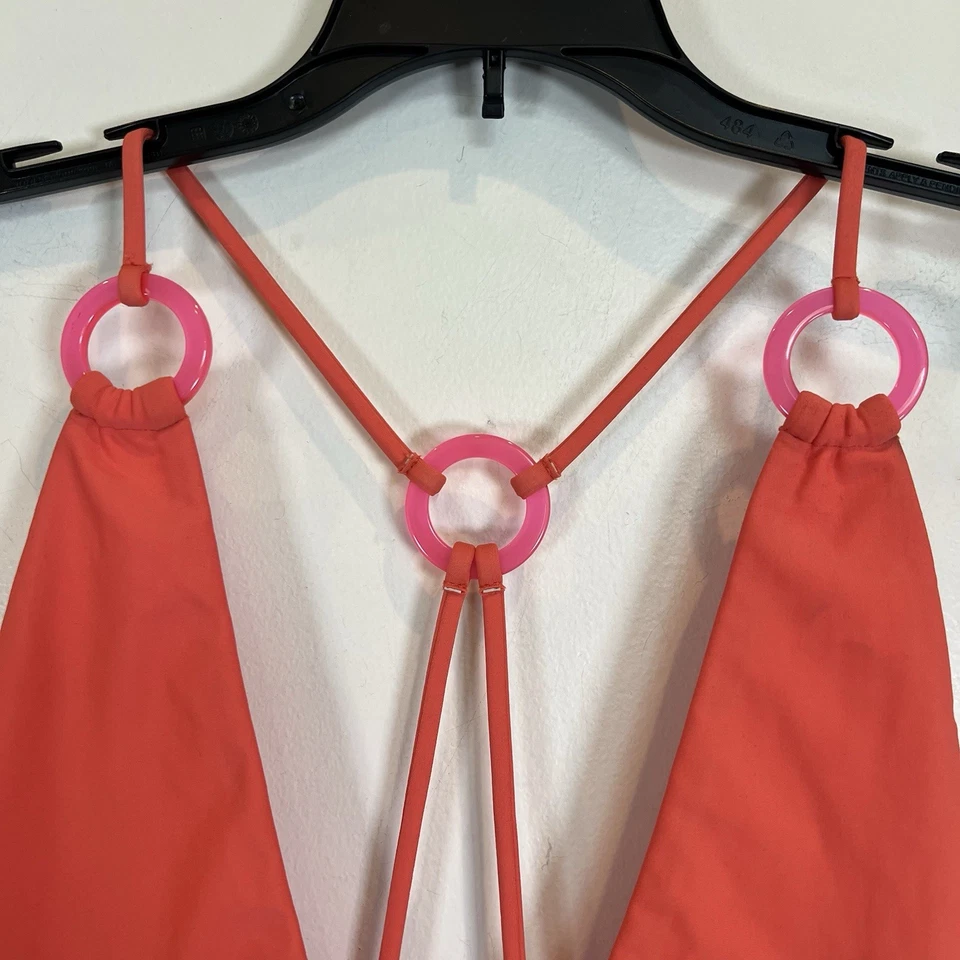 Mikoh Nuevo sin Etiquetas Traje de Baño Una Pieza Maillot Naranja Cuerpo Rosa Anillos Profundos V L Foto 2 de 4