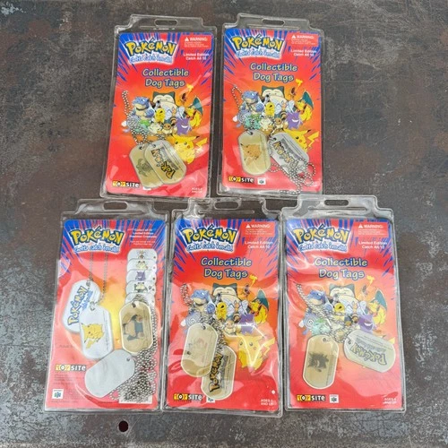 5x Vtg POKEMON 1999 Toy Site Nintendo Collectible Dog Tags w/ Packaging PIKACHU