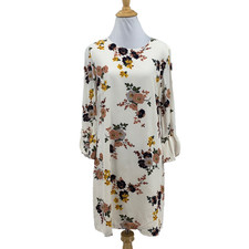 Sanctuary Dress Womens S Small Cream Bell Sleeves Daytime Floral Back Zip Mini
