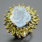 Gem carving 8 ct+ Natural Aquamarine Ring 925 Sterling Silver Size 8 /R436581