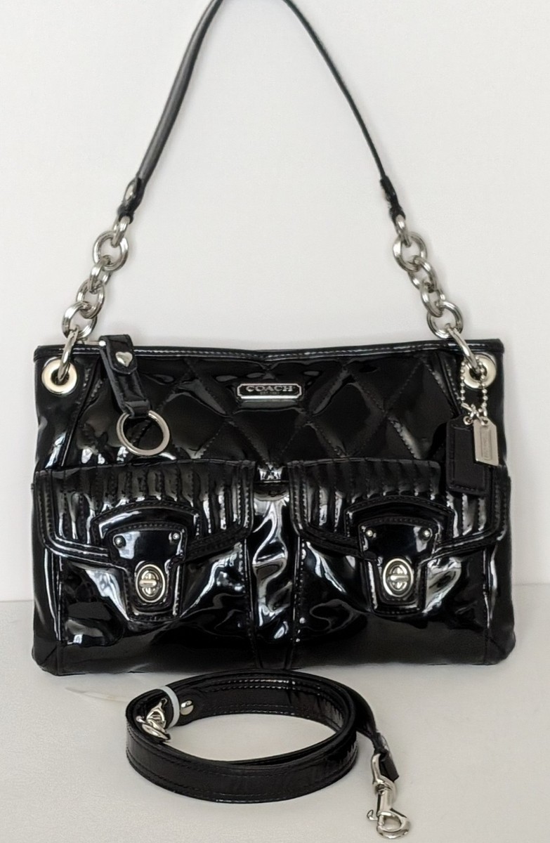 Coach Poppy Liquid Gloss Black Quilted Crossbody Bag Purse, Very