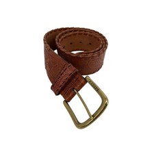 Ralph Lauren Brown Tooled Leather Whipstitch Western Belt Brass Buckle Med Vtg
