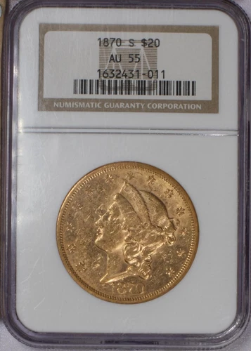 1870-S Gold Liberty Head Type 2 $20 NGC AU55