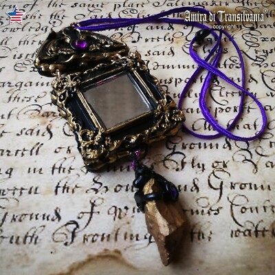 Black Mirror Jewelry Necklace Pendant Victorian Style Gothic Charm Dark Witches