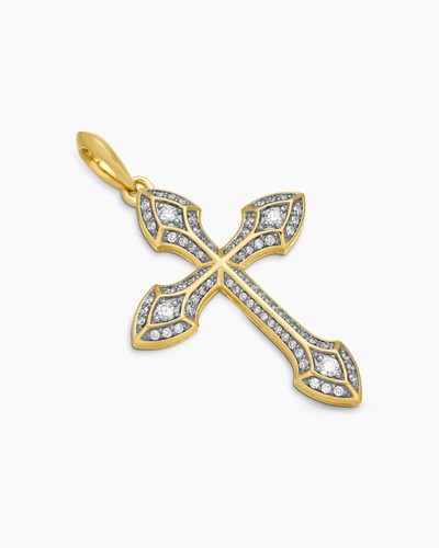 DAVID YURMAN 18K GOLD LARGE DIAMOND GOTHIC CROSS PENDANT