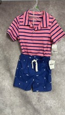 Carters boys 2 Pc Short sets. coral and Blue. Size 4T . 100 cotton.