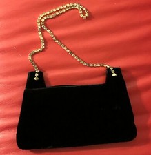 Vintage gorgeous Black velvet clutch with Rhinestone chain