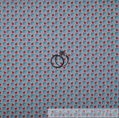 BonEful Fabric FQ Cotton Quilt VTG Cream Blue Red White Flower Small Gingham USA