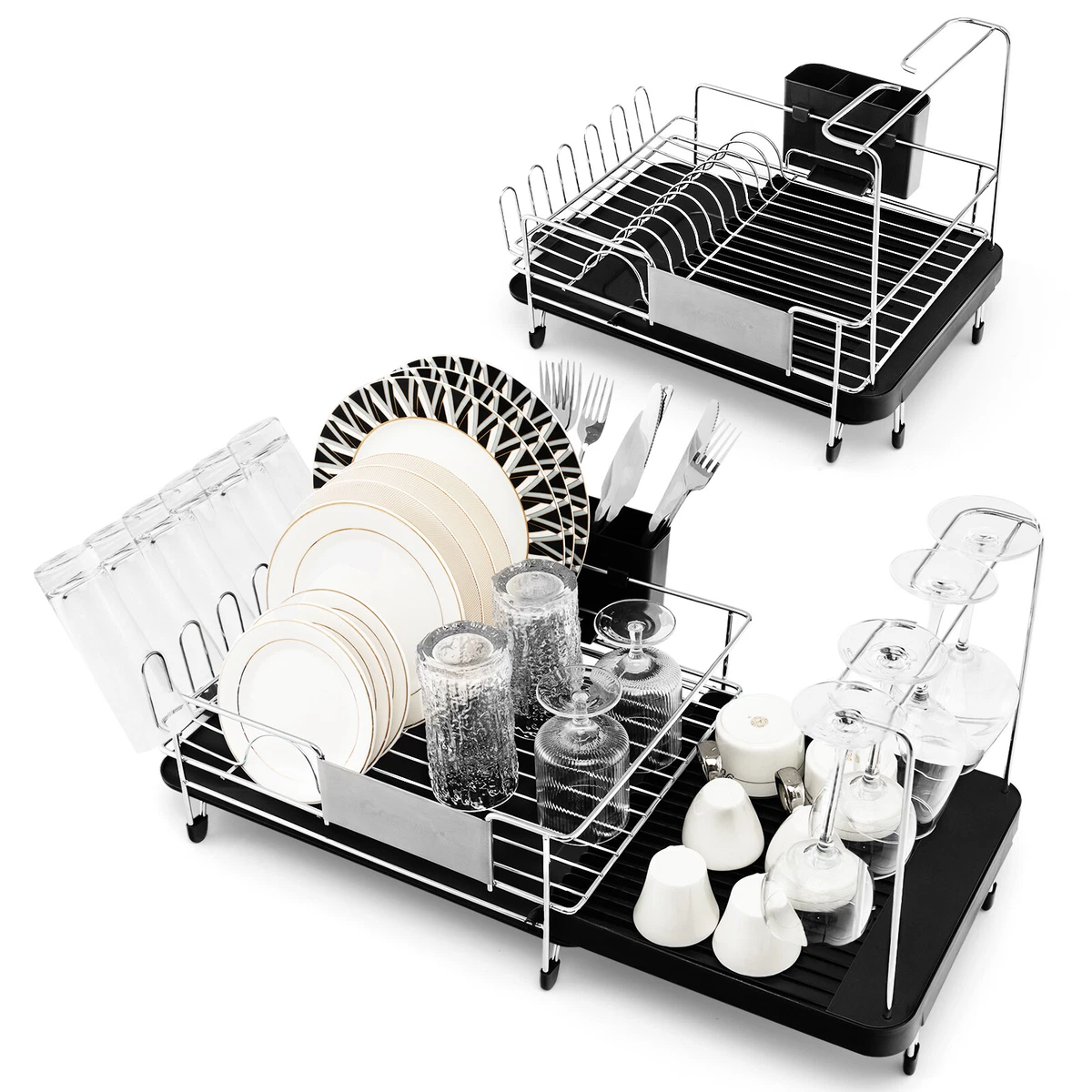 Costway 2-Tier Removable Dish Drying Rack with Drain Board