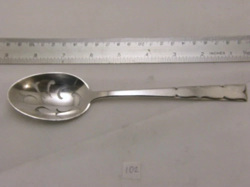 ANTIQUE S KIRK SON 925 SILVER HEAVY PIERCED SERVING TABLESPOON SKYLARK PATTERN