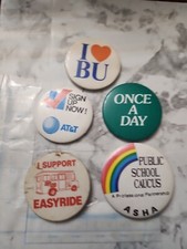 Vintage Pin Back Button Lot 5 Buttons ATT AT&T BU ASHA EASY RIDE