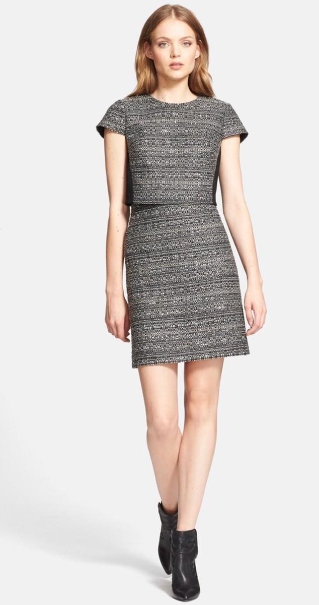 ワンピース Tory Burch SS23 Black tweed mini dress (145210 001) Tory Burch Tinsel Tweed Mini Dress Black – voilà.id