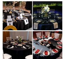 Round Tablecloth Table Cover Party Wedding linen polyester 120'' BLACK PACK OF 2