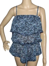 Express Tube Top Size Medium Blue Floral strapless blouse shirt removable straps