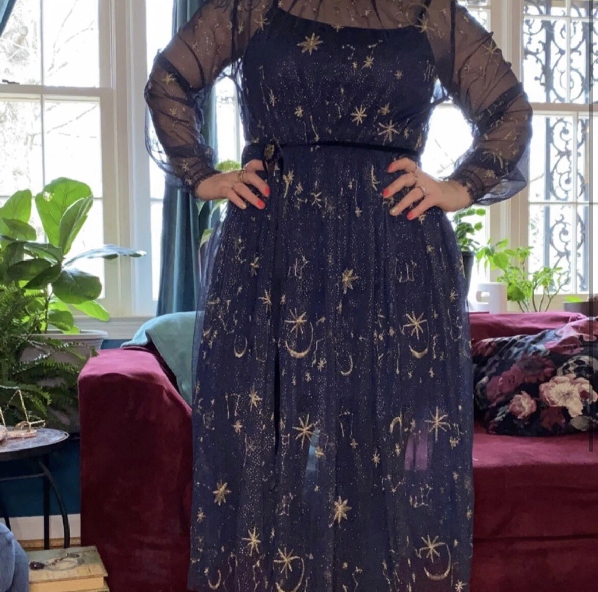 Navy dress top with gold stars