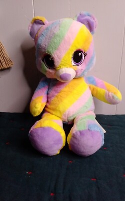 Pastel Rainbow Stripe Plush Build A Bear Teddy Stuffed Animal 16'' BAB