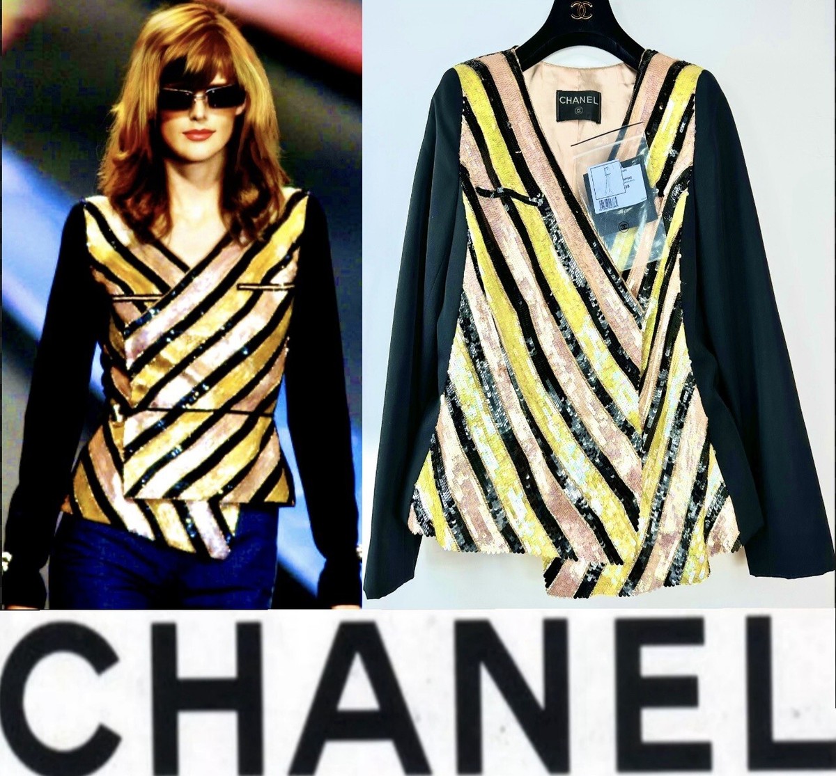 Chanel Vintage 2000 Black Sequin Tweed Jacket 34 36 2 4