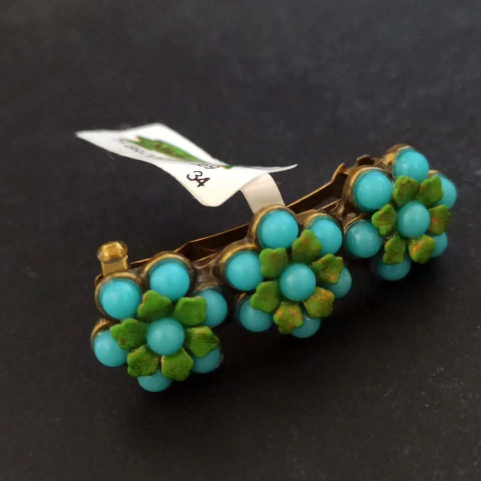Clip de pelo Michal Negrin esmalte verde turquesa azul flores brillante regalo de primavera Foto 4 de 4