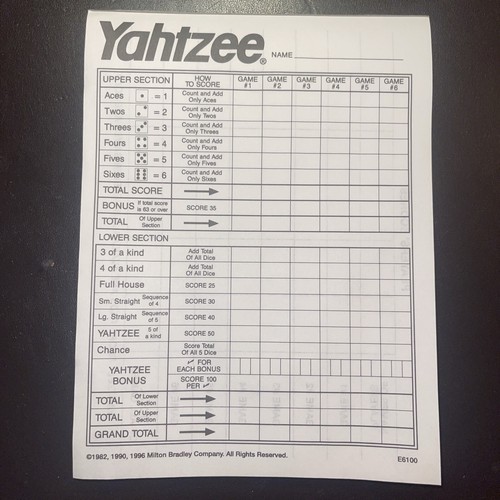 Yahtzee Original Family Board Dice Game Hasbro 1996 Milton Bradley Slightly Used - Picture 4 of 7