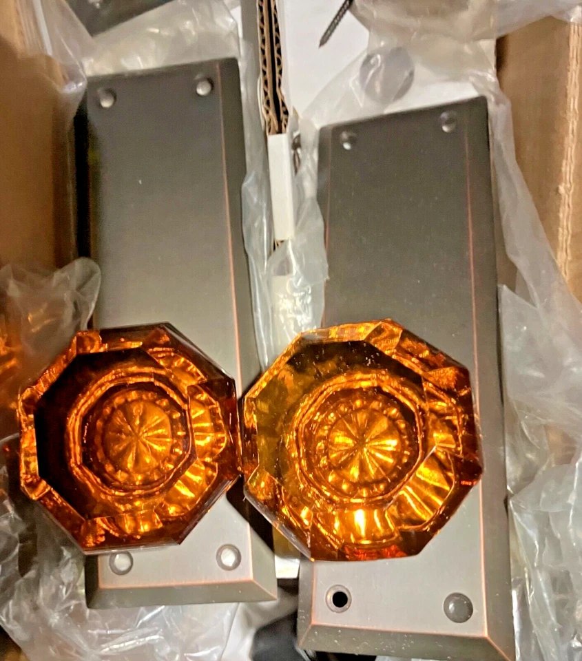 Juego de perillas ámbar Emtek 8164 Quincy Plate diestro Old Town US10B V RARO sin llave Foto 4 de 4