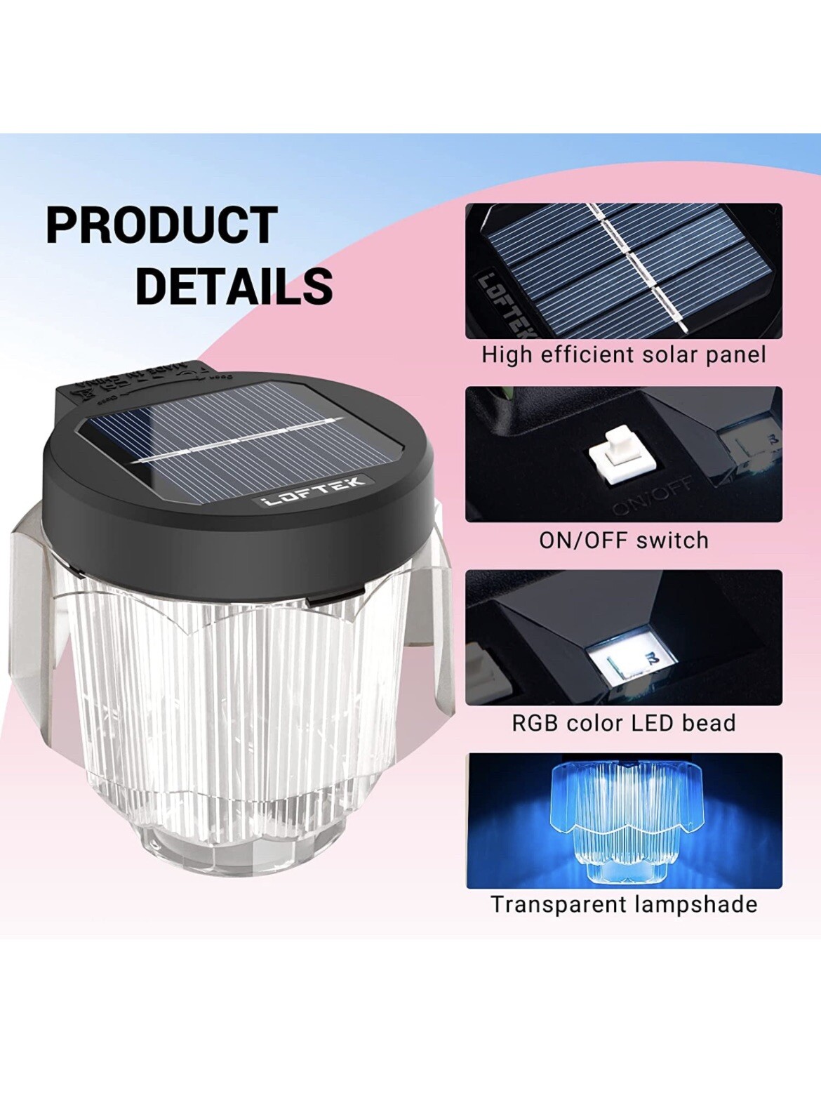 8 Pack Solar Outdoor Lights, Dusk to Dawn Deck Lights, RGB Solar Lights