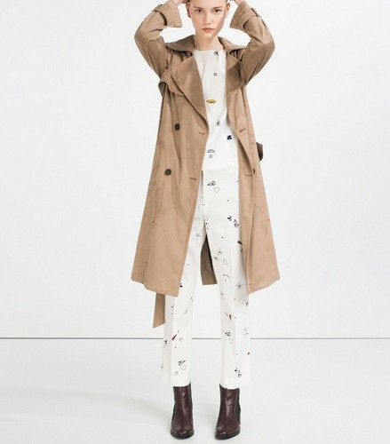 ZARA MINK FAUX SUEDE DOUBLE BREASTED TRENCH COAT SIZE S - Picture 9 of 14