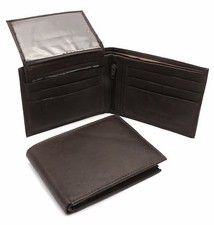 Bifold Brown Genuine Leather Plain Compact Wallet with a Removable Flap