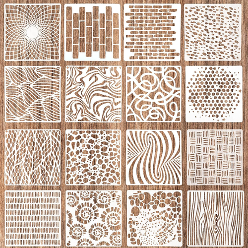 16Pcs Reusable Stencils for Crafts, Texture Stencils for Painting Layering Drawi