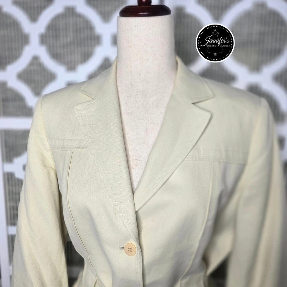 Blazer Talbots Petites Crema Italiano Mezcla de Lino Cinturón Talla 12 Foto 4 de 4