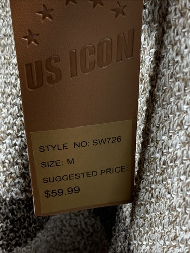 US Icon Sweater Mens Medium Beige Striped Knit Elbow Patch 1/4 Zip Mock Neck NWT - Picture 6 of 7