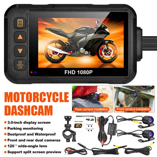 3" HD 1080P Motorcycle Dash Cam DVR Camera Waterproof Recorder Front+Rear Cam - Picture 2 of 18