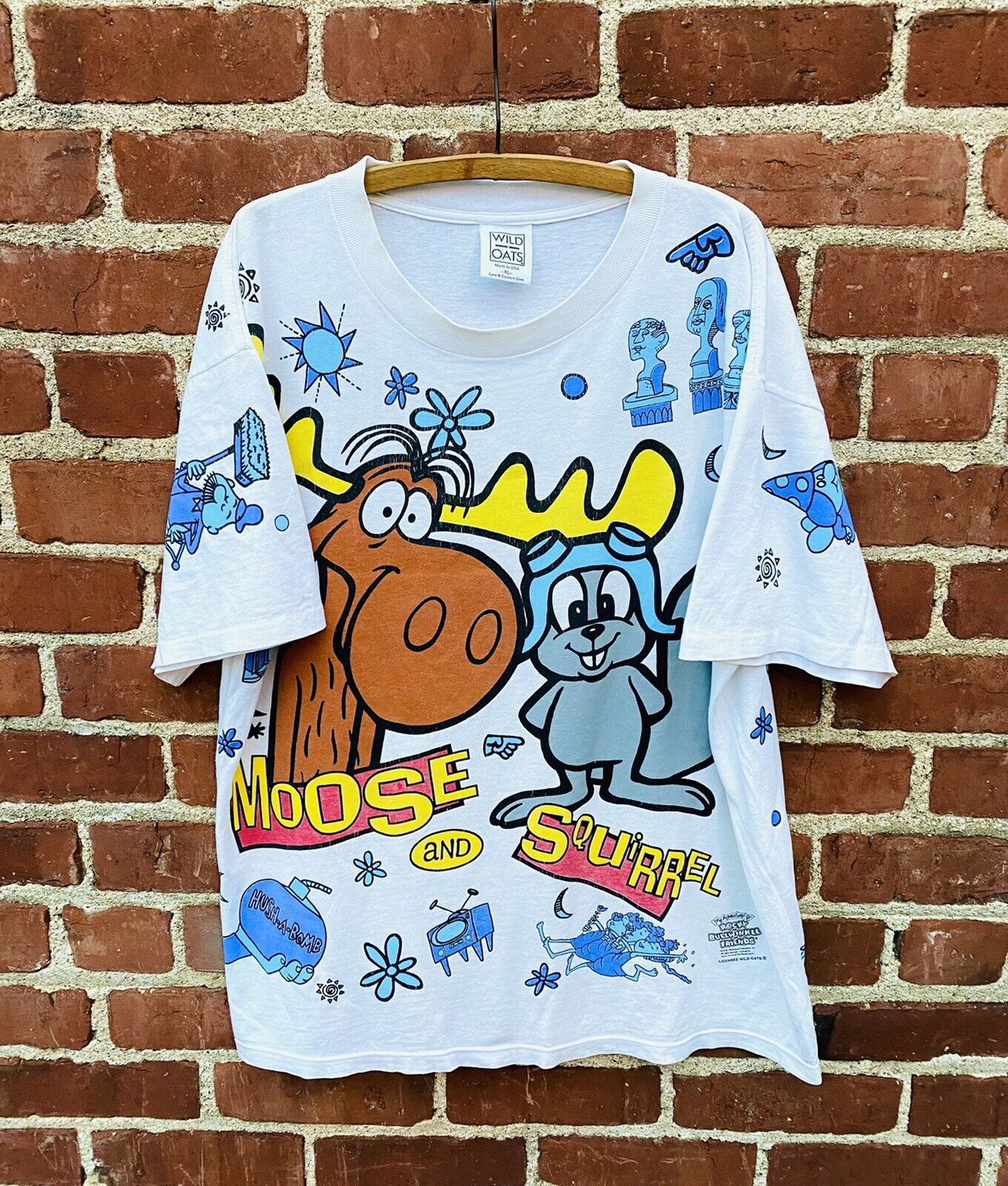 vintage Rocky and Bullwinkle t shirt aop wild oats All Over Print Single  Stitch